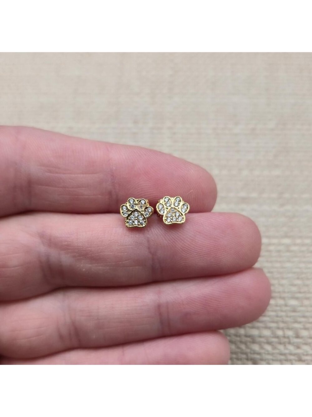 Gold Over Sterling Silver Paw Print Cubic Zirconia Stud Earrings A8548